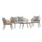 Merrick Lane Armon Four Piece Indoor/Outdoor Boho Open Weave Natural Rattan Rope Patio Set with Two Chairs, Loveseat and Table with Cushions